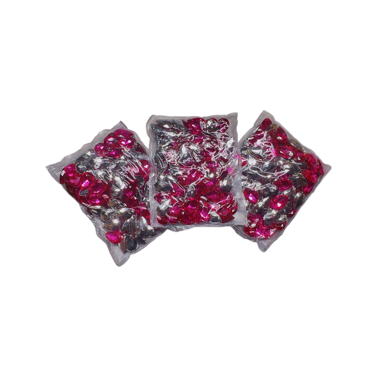 100pcs Water Drop Shaped AB Glass Rhinestones Pink ( 3 Pack Set )