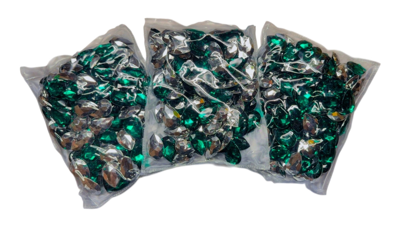 100pcs Water Drop Shaped AB Glass Rhinestones Grenn ( 3 Pack Set )