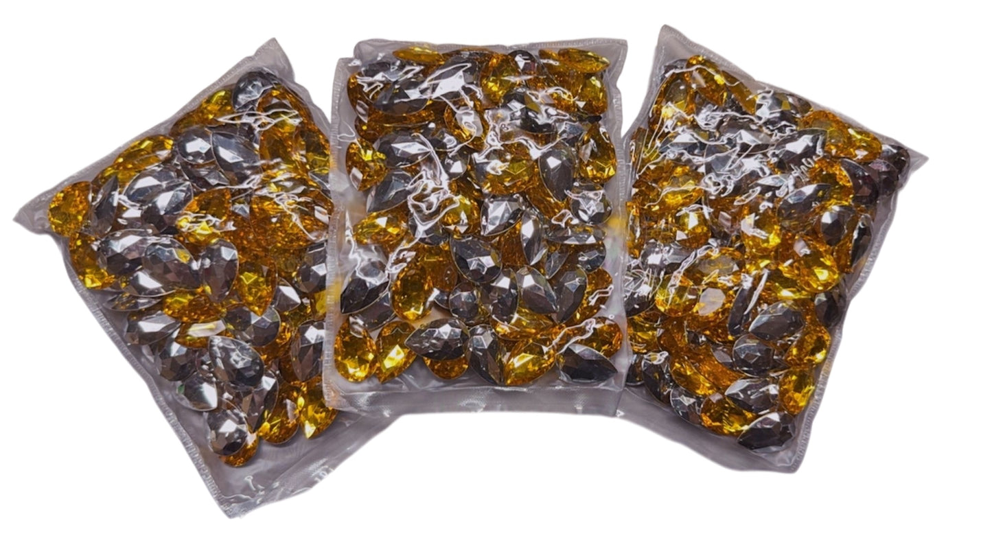 100pcs Water Drop Shaped AB Glass Rhinestones Yellow ( 3 Pack Set )