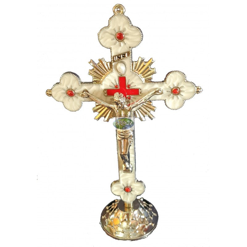 CRUCIFIJO BLANCO & PLATEADO CON BASE/CRUCIFIJO BLANCO Y PLATA CON BASE
