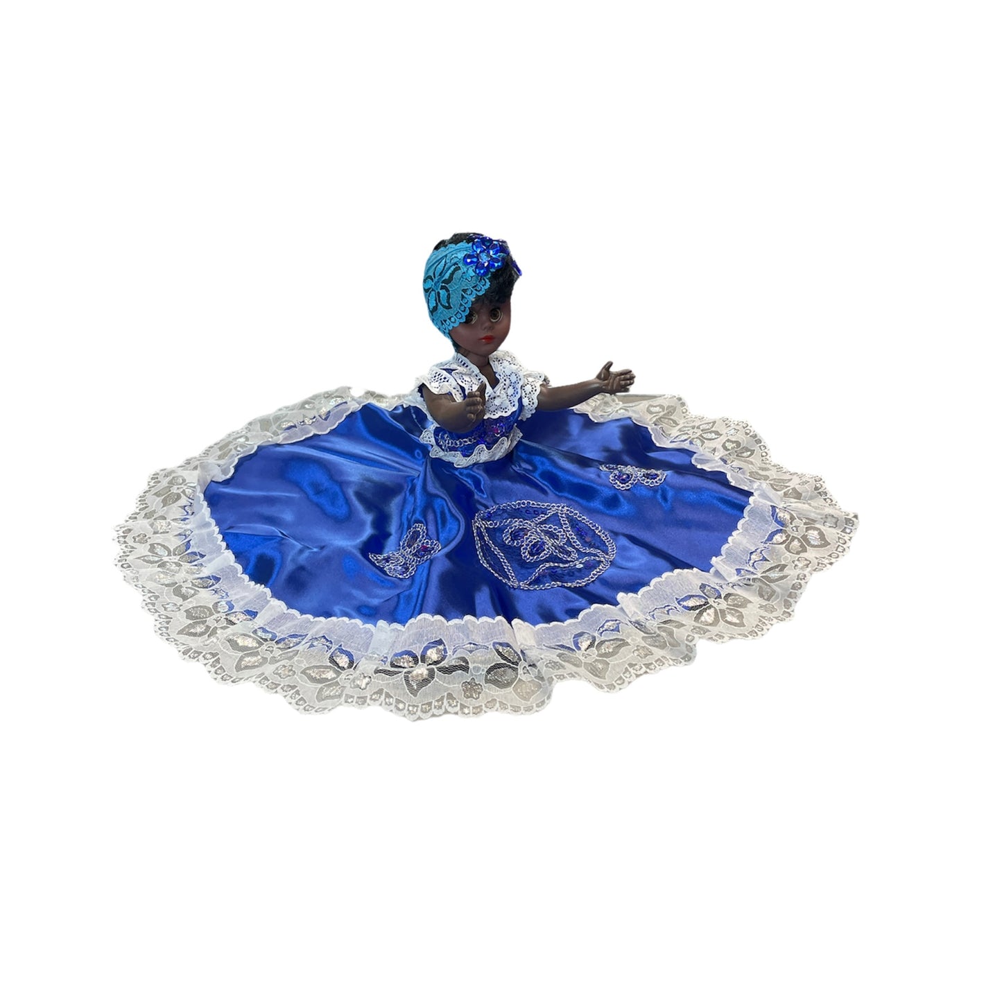MUÑECA NEGRA VESTIDO AZUL/BLACK DOLL CON VESTIDO AZUL