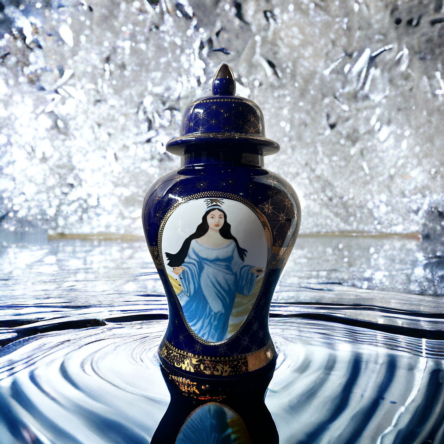 POTICHE DE OLOKUN CON IMAGEN 17'' 11438-18GA / OLOKUM ADORNO DE PORCELANA CON IMAGEN 17'' 11438-18GA 1PC