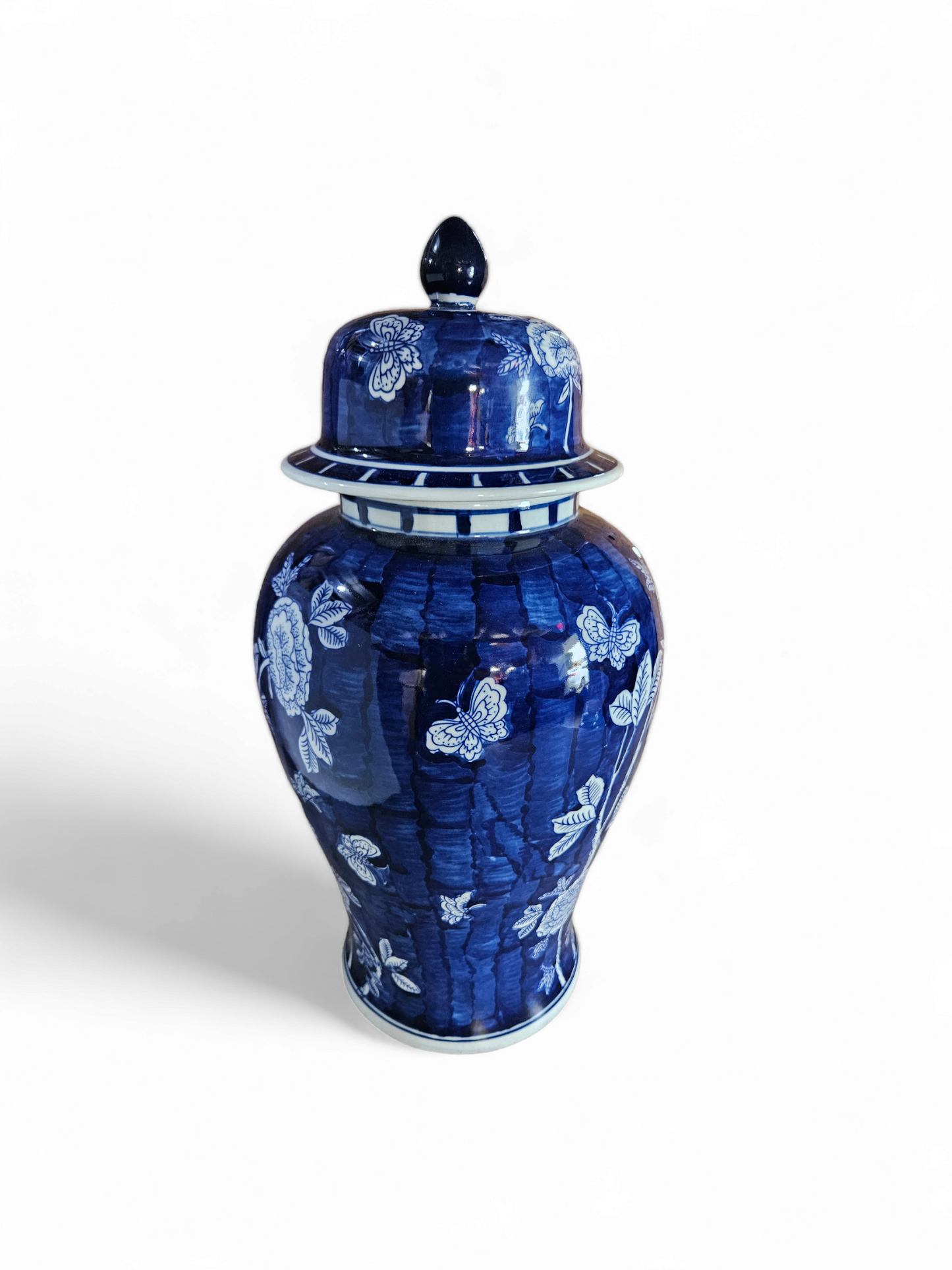 POTICHE DE OLOKUN AZUL CON FLOR 19'' RU090 / OLOKUN TUREEN BLUE WITH FLOWER RU090 19''