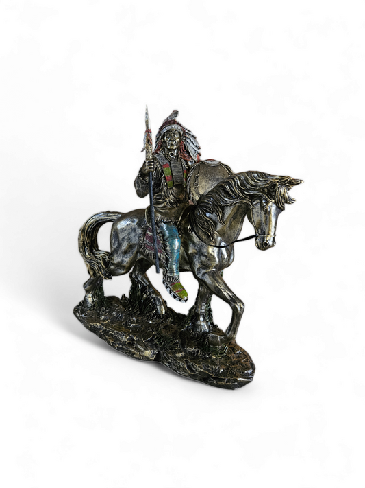 IMAGEN INDIO A CABALLO CON ESCUDO 18'' / INDIAN STATUE ON A HORSE WITH SHIELD 18'' 1PC