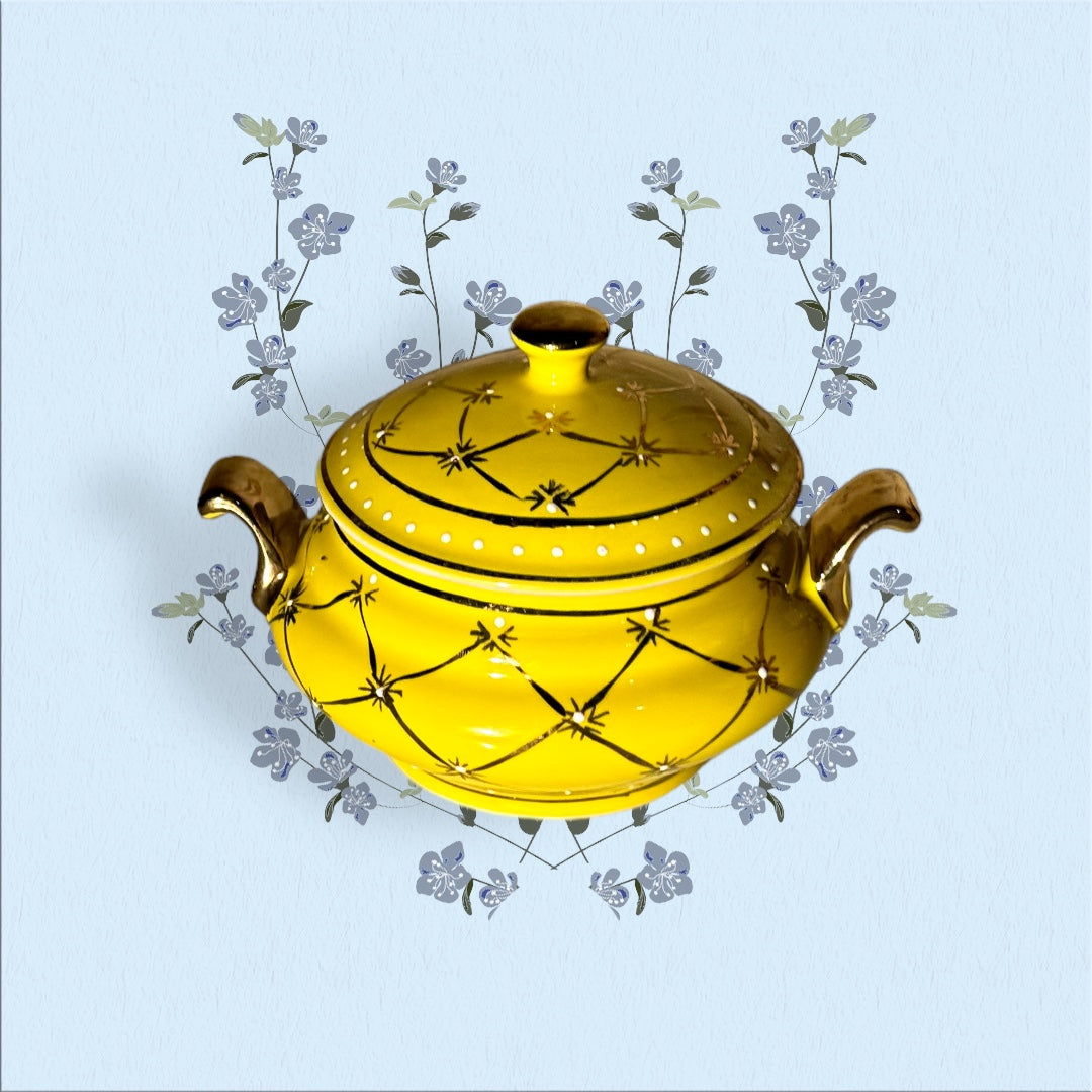 POSUELO PARA IBEJI AMARILLO CON DORADO / YELLOW AND GOLD IBEJI TUREEN SET OF 4PCS