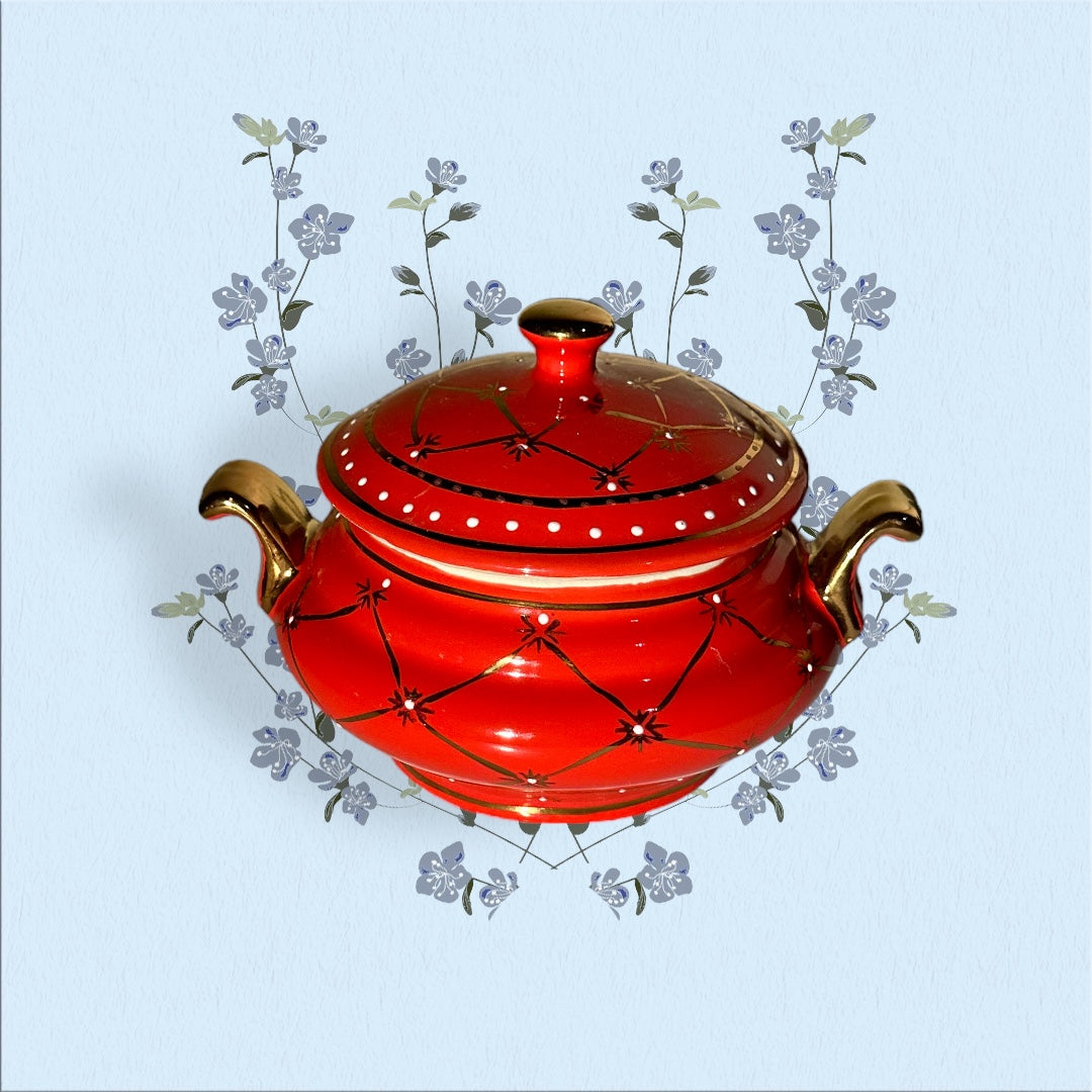 POSUELO PARA IBEJI ROJO Y DORADO / RED AND GOLD IBEJI TUREEN SET OF 4PCS